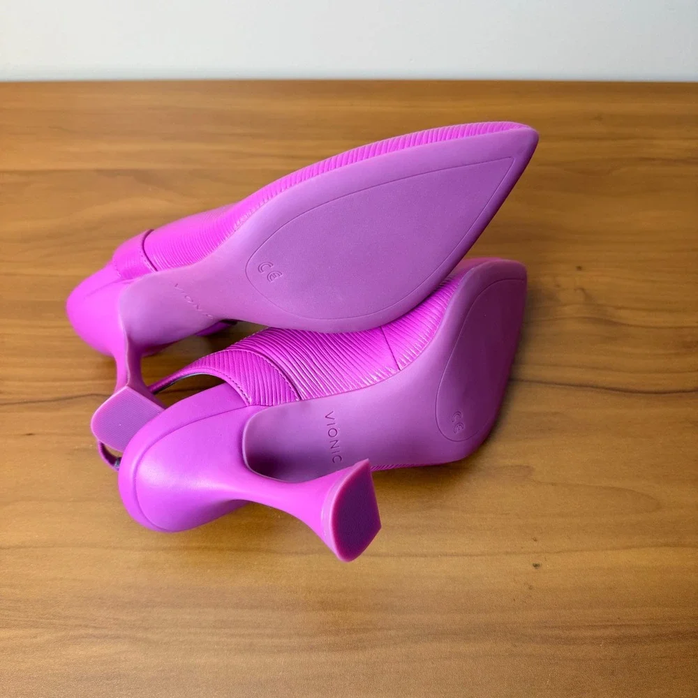 Vionic Adalena Pink Lizard Embossed Leather Slingback Flared Heel Pumps Womens 7